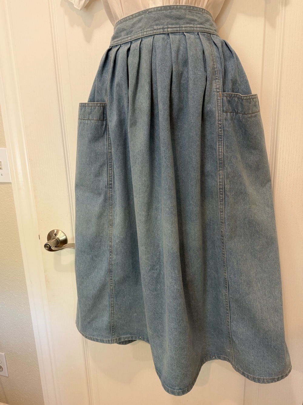 VTG 80s 90s LizWear Denim High Waist Full Pleated Skirt Cottagecore Prairie, M - Picture 6 of 15